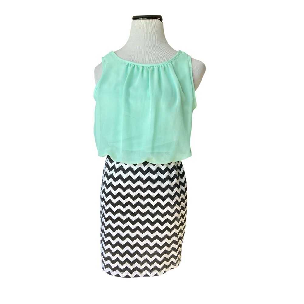 Ruby Rox Y2K Chevron Bodycon Dress Size‎ S Mint Green Millennium Club Wear HOCO